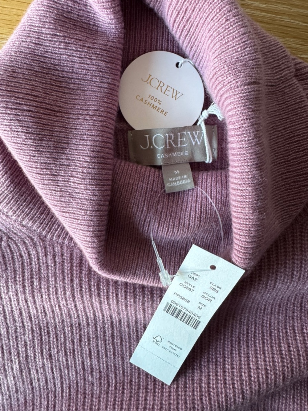 NWT! J. CREW Women’s Ribbed Cashmere Turtleneck Sweater Smoky Orchid Size Medium - Picture 11 of 11